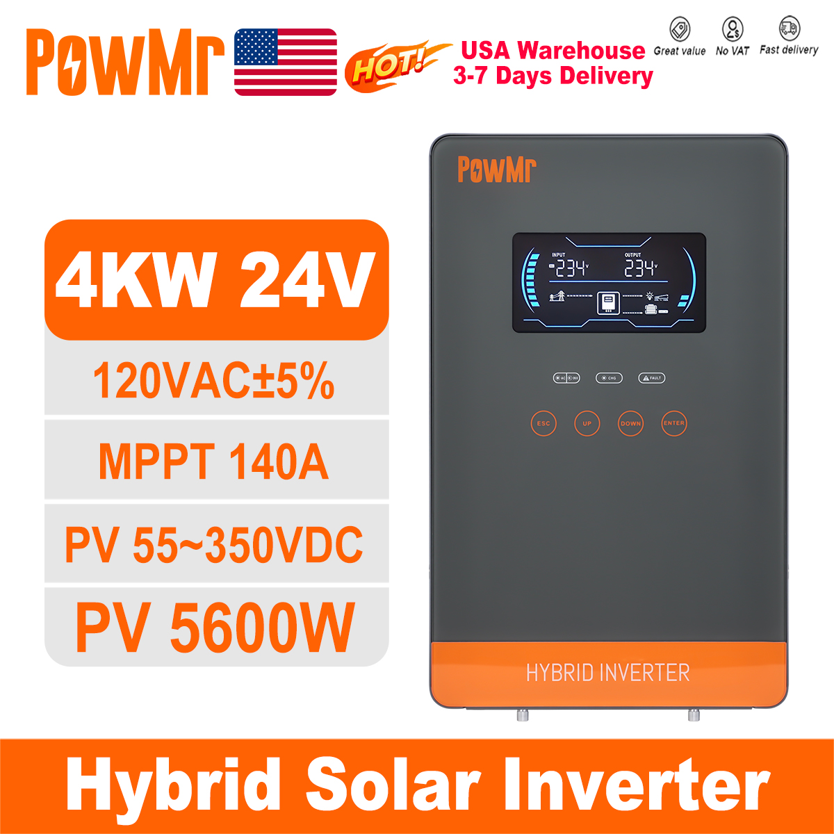 PowMr USA 4000W 24V Hybrid Sol - đánh giá và giá Solar Emergency Charger